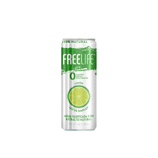 Imagen de Agua gasificada con extracto natural sabor limón cero azúcar Freelife 355ml