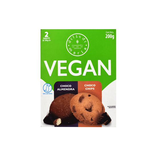 Imagen de Galletas veganas elaboradas con aceite de coco sabor choco almendra y choco chips Delis de María Vegan 2 paquetes de 100g c/u
