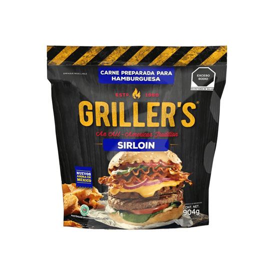 Imagen de Carne preparada para hamburguesa sabor sirloin Griller's 8 pzas (904g)