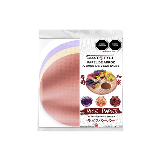 Imagen de Obleas de arroz y tapioca a base de vegetales Saturo papel de arroz de 3 colores 9 pzas (90g)