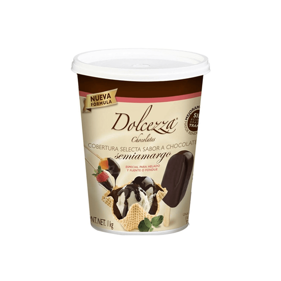 Imagen de Cobertura selecta sabor chocolate semiamargo para helado, fuente o fondue Turín Dolcezza 1kg
