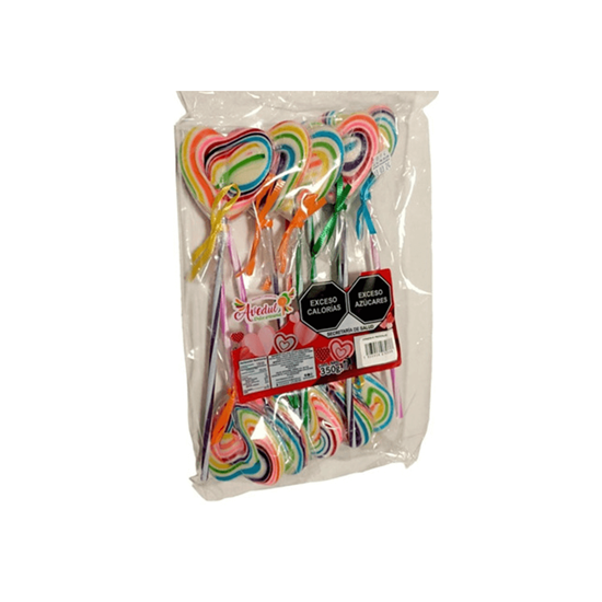 Imagen de Paletas artesanales de caramelo macizo en forma de corazón Avedul 10 pzas (350g)
