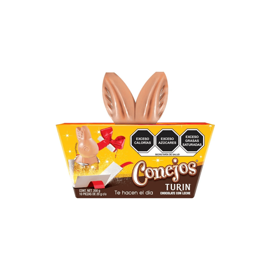 Imagen de Chocolate con leche Turín Conejos caja orejas con 10 pzas de 20g c/u (200g)