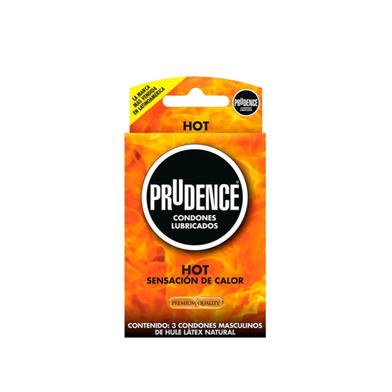 Imagen de Condones masculinos de látex lubricados sensación de calor Prudence Hot 3 pzas