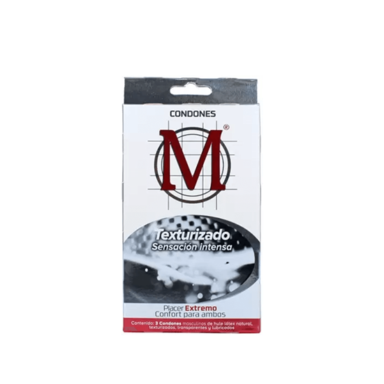 Imagen de Condones de látex texturizados y lubricados M Sensación intensa 3 pzas