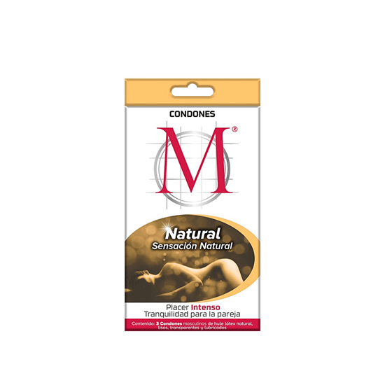 Imagen de Condones de látex lubricados sensación natural M Natural 3 pzas