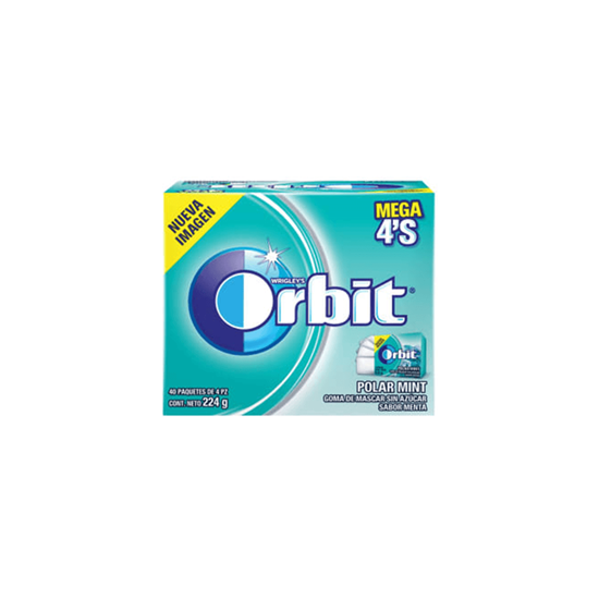 Imagen de Goma de mascar sabor polar mint Orbit 40 paquetes de 4 pzas c/u (224g)