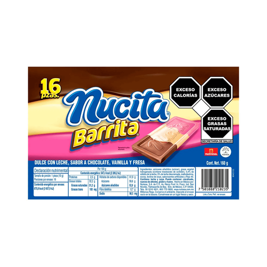 Imagen de Chocolate Nucita Barrita trisabor 16 pzas de 10g c/u (160g)