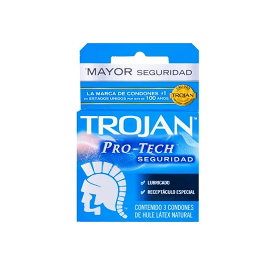 Imagen de Condones de látex lubricados Trojan Pro-Tech Seguridad 3 pzas
