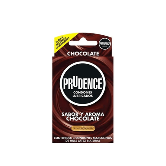 Imagen de Condones masculinos de látex lubricados sabor y aroma chocolate Prudence 3 pzas