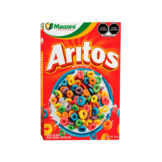 Imagen de Cereal de maíz, trigo y avena sabor frutas cítricas Maizoro Aritos 430g