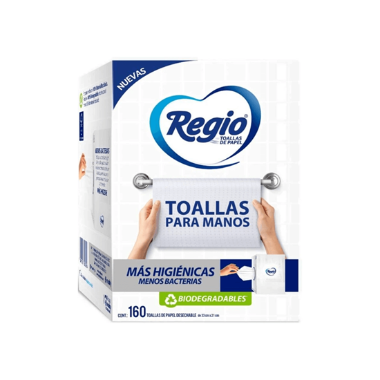 Imagen de Toallas de papel biodegradables desechables Regio Toallas Para Manos 160pzas