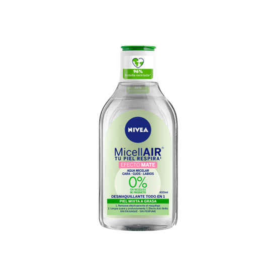 Imagen de Agua micelar 5 en 1 para piel mixta a grasa (cara, ojos y labios) Nivea MicellAir efecto mate 400ml