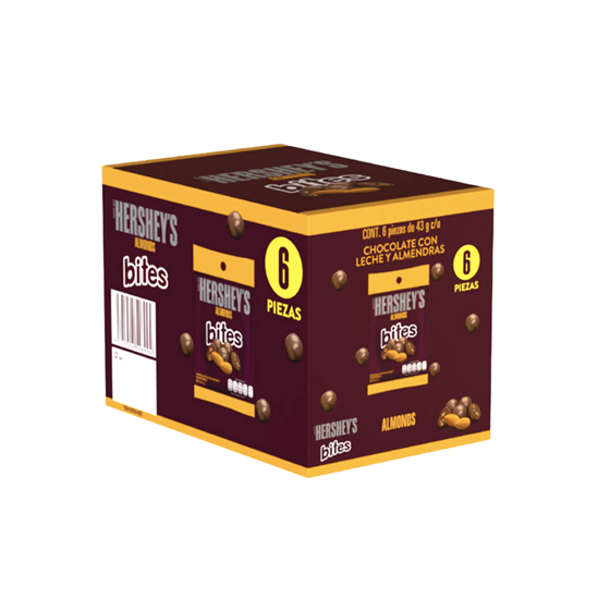 Imagen de Chocolate con leche y almendras Hershey's Almonds Bites caja con 6 bolsas de 43g c/u