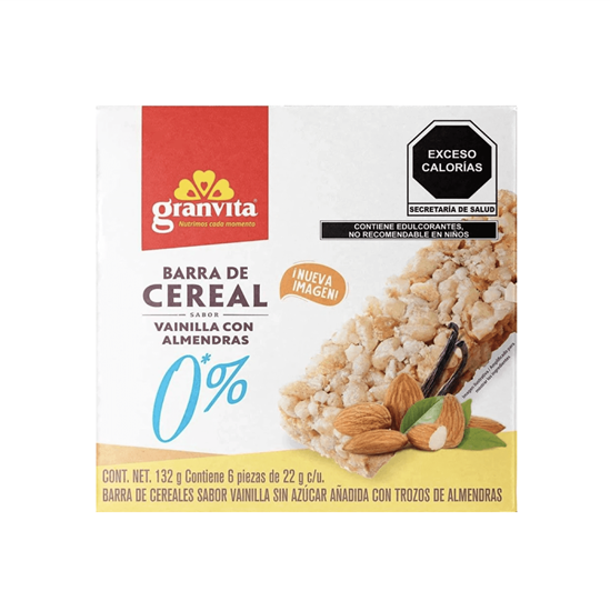 Imagen de Barra de cereal sabor vainilla con almendras sin azúcar Granvita 6 pzas de 22g c/u