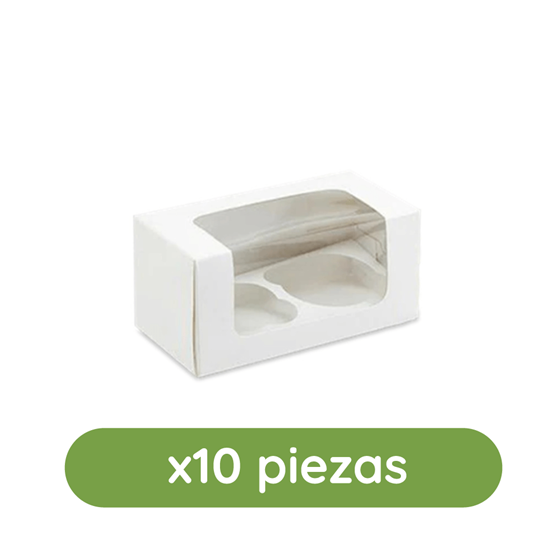 Imagen de Caja blanca para 2 cupcakes paquete con 10 pzas