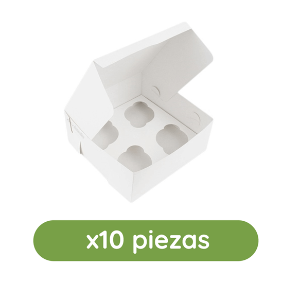 Imagen de Caja blanca para 4 cupcakes paquete con 10 pzas