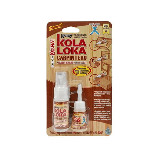 Imagen de Pegamento instantáneo para unir madera Kola Loka Carpintero 10g+20ml