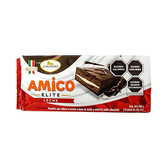 Imagen de Pastelito auténtico italiano con relleno cremoso y cubierta sabor chocolate Colosseo Amico Elite Leche 10 pzas de 39g c/u (390g)