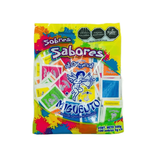 Imagen de Dulce en polvo multisabor Miguelito Sabores 100 sobres de 3g c/u (300g)