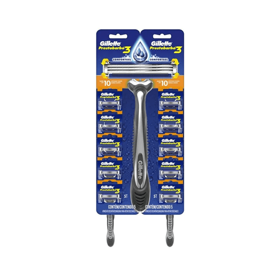 Imagen de Rastrillos desechables con 3 hojas Gillette Prestobarba 3 paquete con 10 pzas