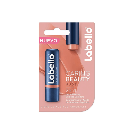 Imagen de Humectante labial 2 en 1 color intenso Labello Caring Beauty Nude 4.8g