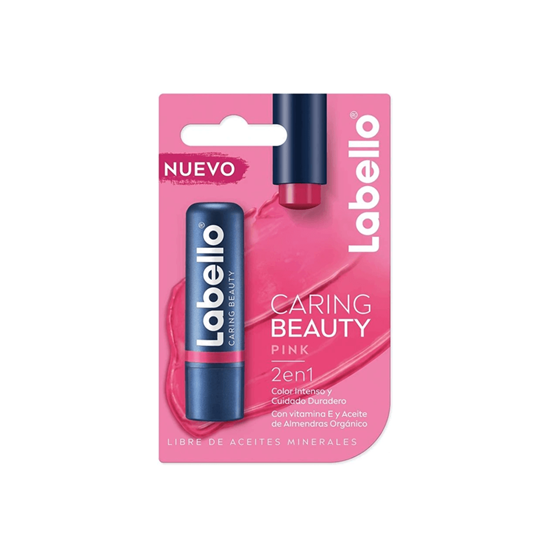 Imagen de Humectante labial 2 en 1 color intenso Labello Caring Beauty Pink 4.8g
