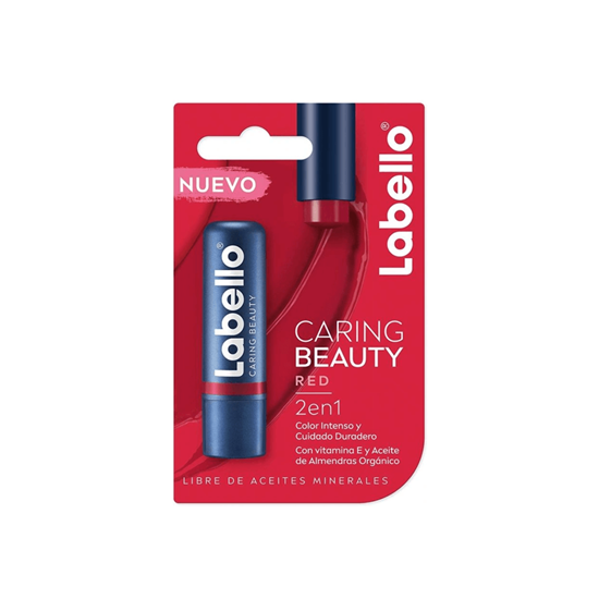 Imagen de Humectante labial 2 en 1 color intenso Labello Caring Beauty Red 4.8g