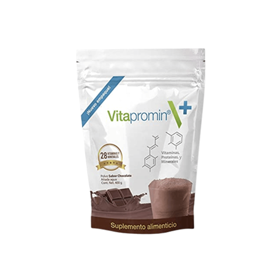 Imagen de Suplemento alimenticio en polvo sabor chocolate 28 vitaminas, proteínas y minerales Vitapromin 400g