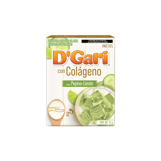 Imagen de Polvo para preparar gelatina adicionada con colágeno sabor pepino-limón D'Gari 21g