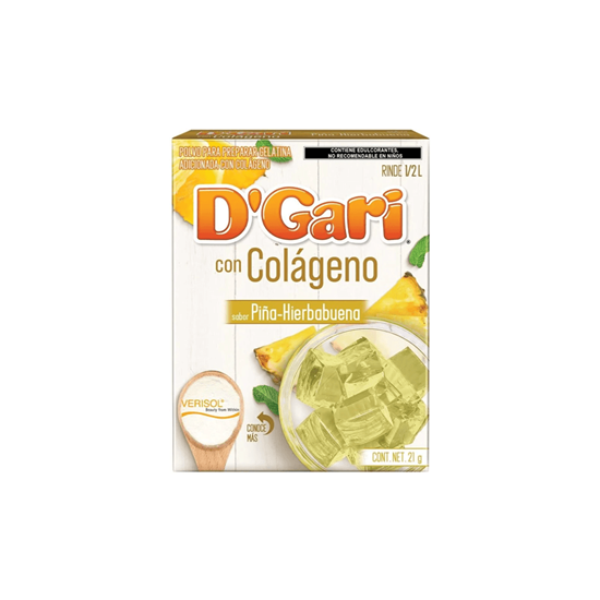 Imagen de Polvo para preparar gelatina adicionada con colágeno sabor piña-hierbabuena D'Gari 21g