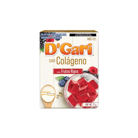 Imagen de Polvo para preparar gelatina adicionada con colágeno sabor frutos rojos D'Gari 21g
