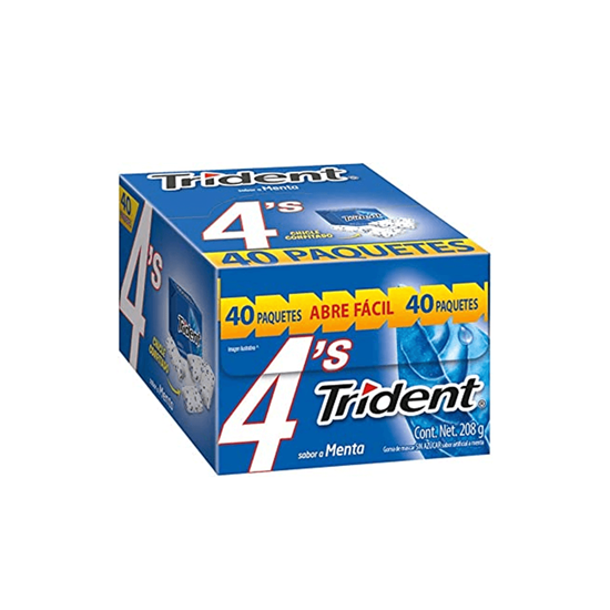 Imagen de Goma de mascar sabor menta Trident 4's 40 pzas de 5.2g c/u (208g)