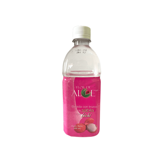 Imagen de Bebida con trozos de sábila sabor lichi Flor de Aloe 500ml