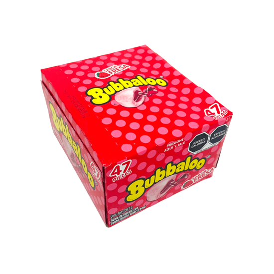 Imagen de Goma de mascar con centro líquido sabor fresa Bubbaloo caja con 47 pzas
