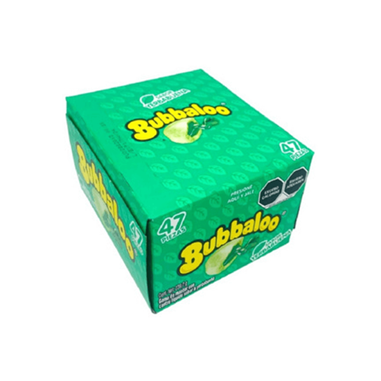 Imagen de Goma de mascar con centro líquido sabor yerbabuena Bubbaloo caja con 47 pzas