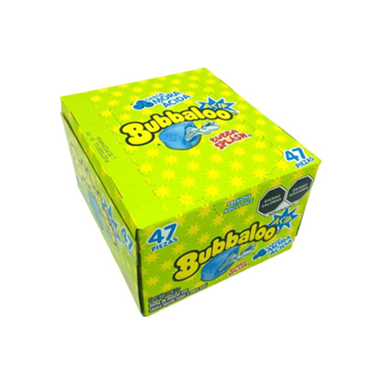 Imagen de Goma de mascar con centro líquido sabor mora ácida Bubbaloo Acid Bubba Splash caja con 47 pzas