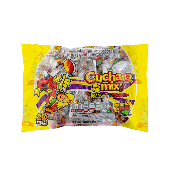 Imagen de Cucharas de caramelo suave sabor tamarindo y mango Zumba Pica Cuchara Mix 20 pzas (320g)