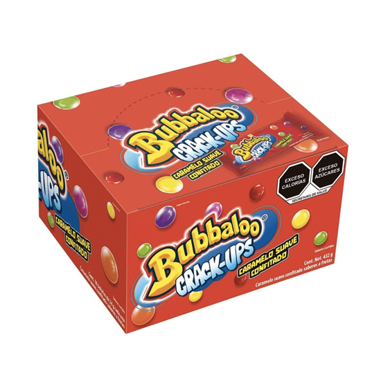 Imagen de Caramelo suave confitado sabores a frutas Bubbaloo Crack-ups 18 pzas de 24g c/u (432g)