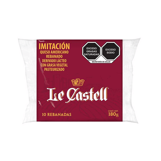 Imagen de Queso amarillo imitación americano Le Castell 10 rebanadas de 18g c/u (180g)