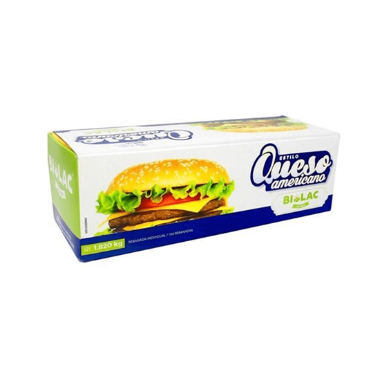 Imagen de Queso imitación americano Biolac 104 rebanadas de 17.5g c/u (1.82kg)