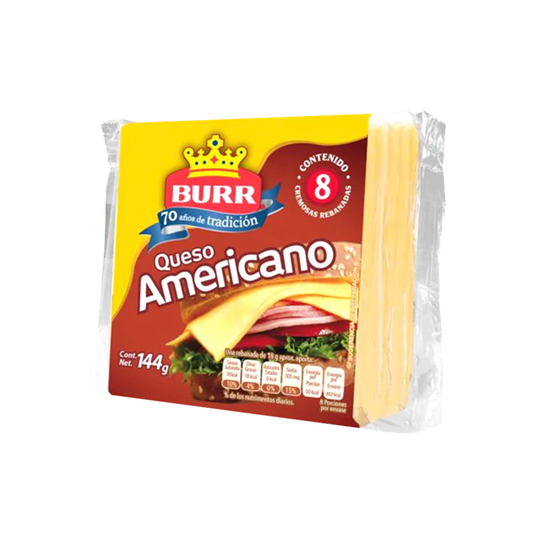 Imagen de Queso amarillo imitación americano Burr 8 rebanadas (144g)