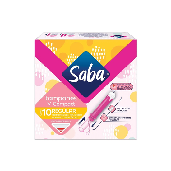 Imagen de Tampones con aplicador plástico Saba V-Compact Regular flujo moderado 10 pzas