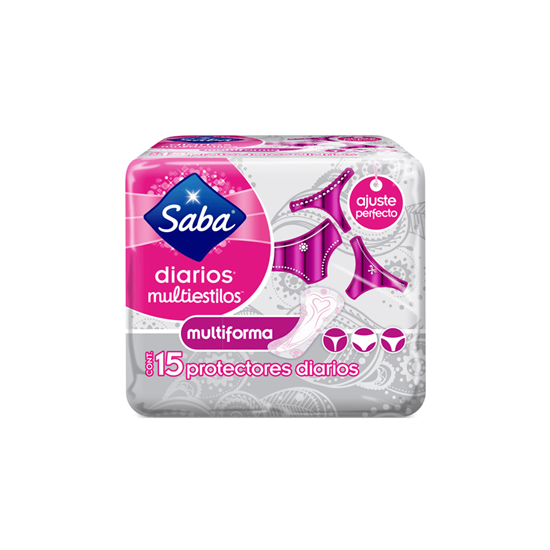 Imagen de Protectores diarios Saba Diarios Multiestilos Multiforma ajuste perfecto 15 pzas