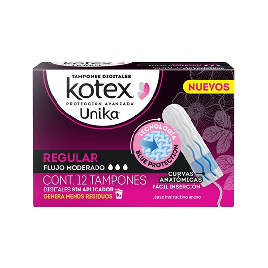 Imagen de Tampones digitales sin aplicador Kotex Unika Regular flujo moderado 12 pzas