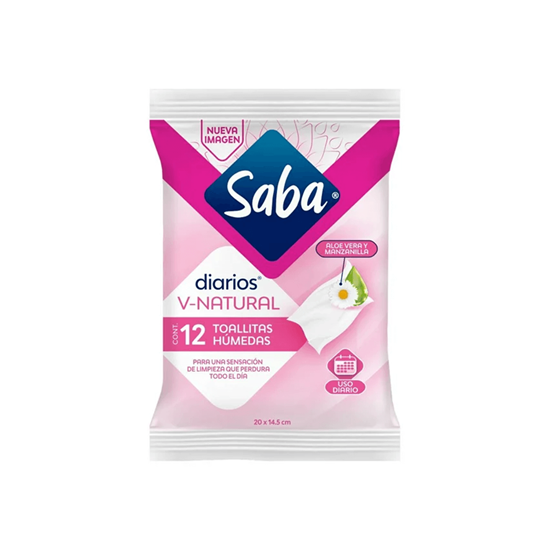 Imagen de Toallitas húmedas Saba Diarios V-Natural aloe vera y manzanilla 12 pzas