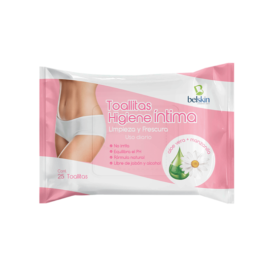 Imagen de Toallitas húmedas higiene íntima Belskin aloe vera+manzanilla 25 pzas