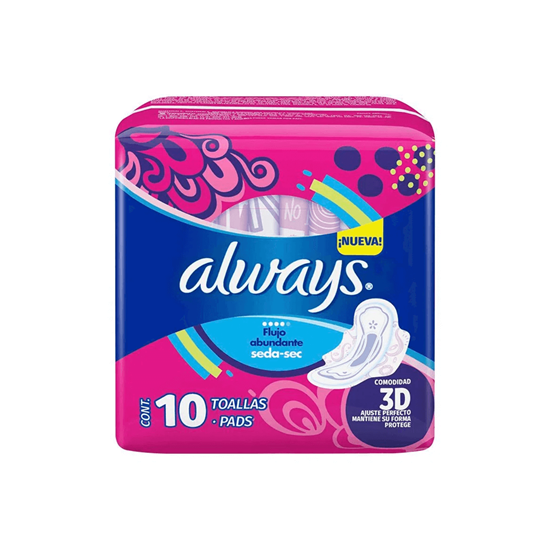 Imagen de Toallas femeninas con alas Always Seda-Sec flujo abundante 10 pzas