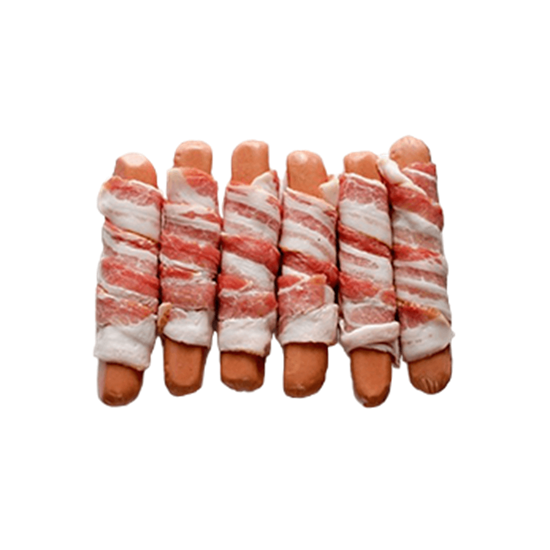 Imagen de Salchicha rellena de queso manchego envuelta en tocino