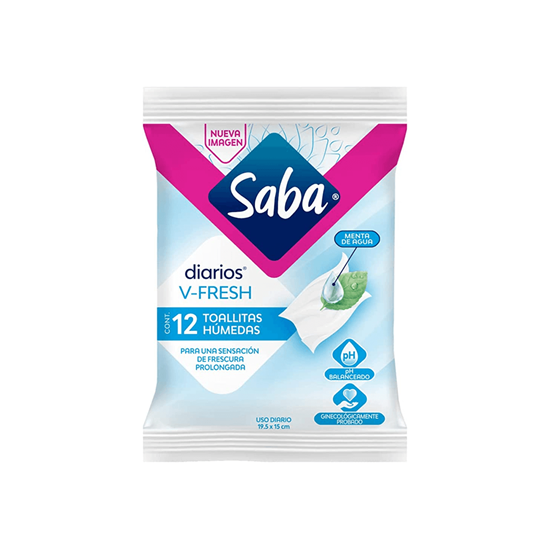 Imagen de Toallitas húmedas Saba Diarios V-Fresh menta de agua 12 pzas